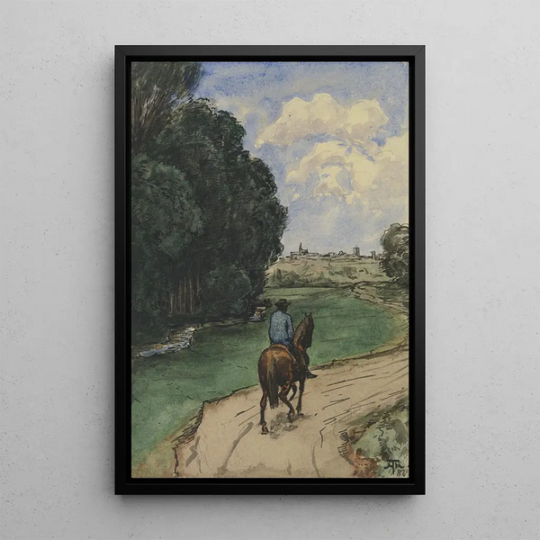 Cavalier sur un chemin en lisière de forêt - Hans Thoma — inramlat konstverk på väggen