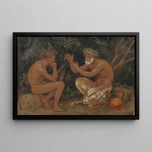 Faune et jeune homme - Hans Thoma — inramlat konstverk på väggen