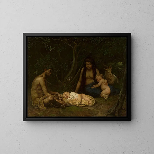 La famille des satyres élevant Zeus - Hans Thoma — inramlat konstverk på väggen