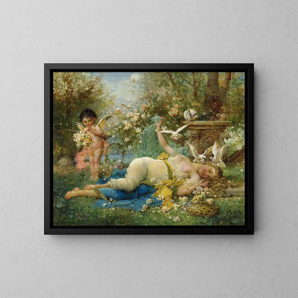 Venus och Cupido - Hans Zatzka — inramlat konstverk på väggen