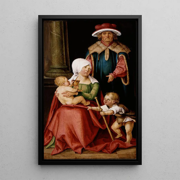 Marie Salomé och Zébédée med deras söner Jakob den Äldre och Johannes evangelisten - Hans von Kulmbach — inramlat konstverk på väggen