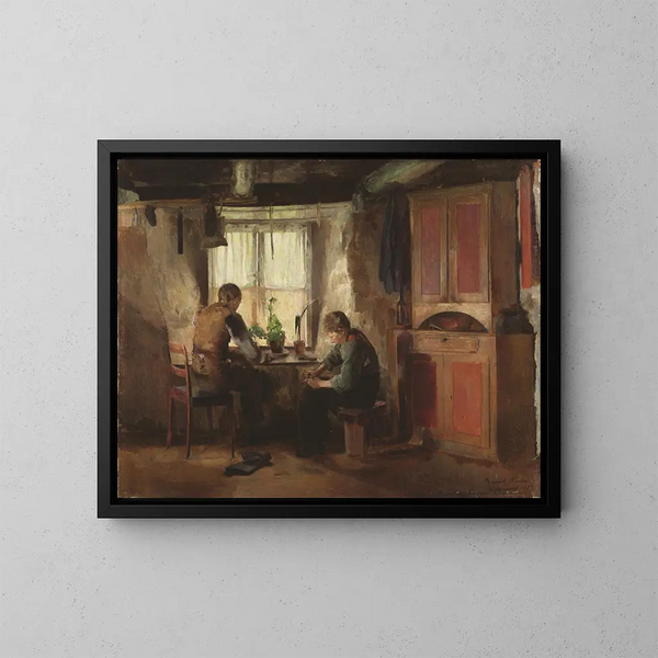 En skomakare på landet - Harriet Backer — inramlat konstverk på väggen