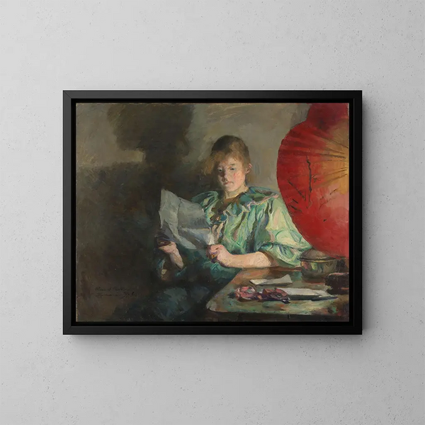 inomhus kväll - Harriet Backer — inramlat konstverk på väggen
