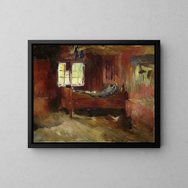 inomhusgård i Strlsjhaugen - Harriet Backer — inramlat konstverk på väggen