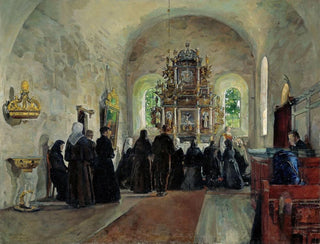 La Sainte Communion célébrée dans l'église de Stange - Harriet Backer — vy av konstverket