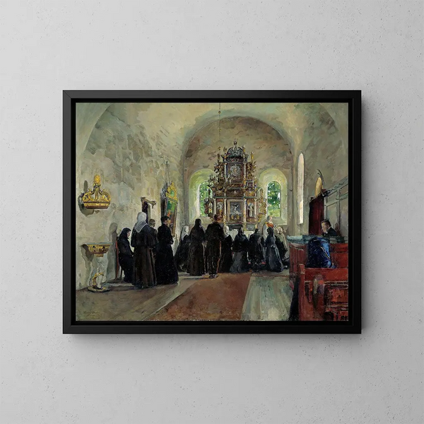La Sainte Communion célébrée dans l'église de Stange - Harriet Backer — inramlat konstverk på väggen