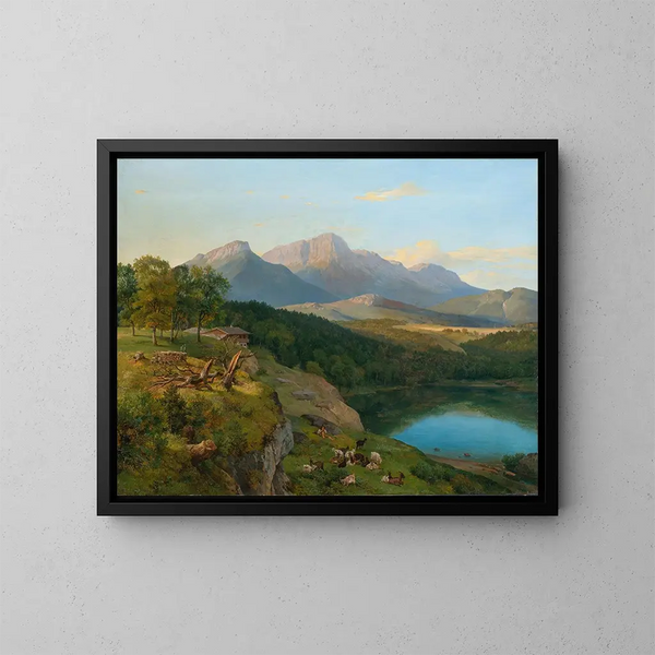 Vy över Untersberg i Berchtesgaden-området - Heinrich Brandes — inramlat konstverk på väggen