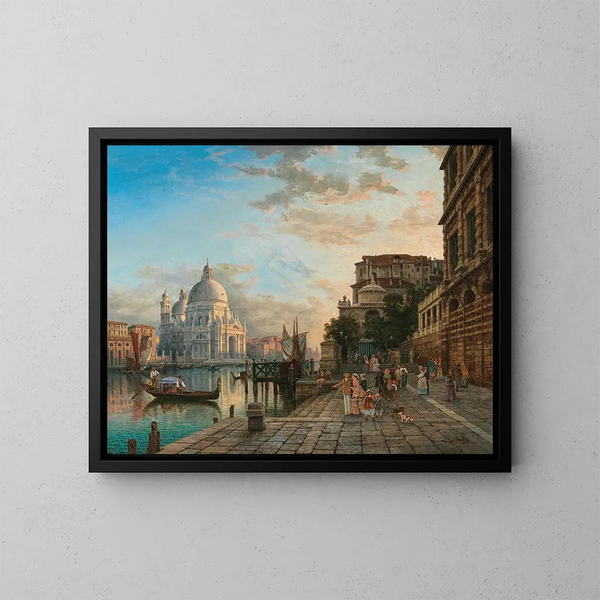 Café Giardina i Venedig med Santa Maria della Salute - Heinrich Jaeckel — inramlat konstverk på väggen