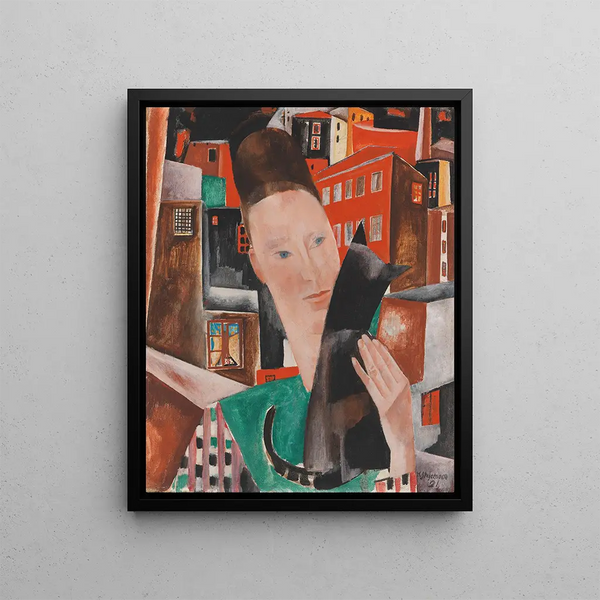Heinrich Stegemann - Frau und schwarze Katze in der Nacht Bildnis Ingeborg Stegemann.webp