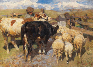 Heinrich Von Zgel - Khe und Schafe am Gatter.webp