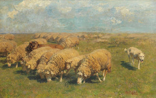 Heinrich Von Zgel - Schafherde mit Htehund auf der Weide.webp