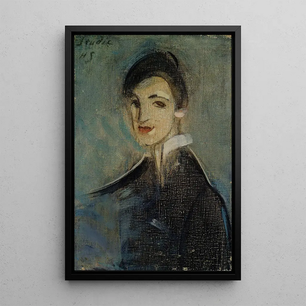 sångerska i svart - Helene Schjerfbeck — inramlat konstverk på väggen