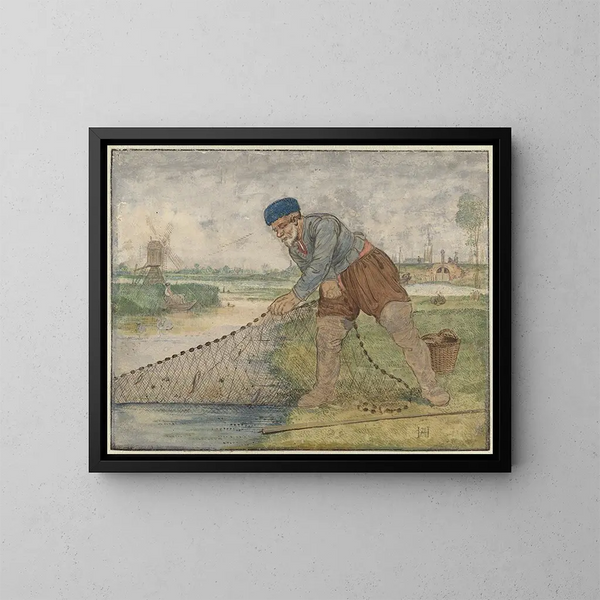 En fiskare som drar i sitt nät - Hendrick Avercamp — inramlat konstverk på väggen