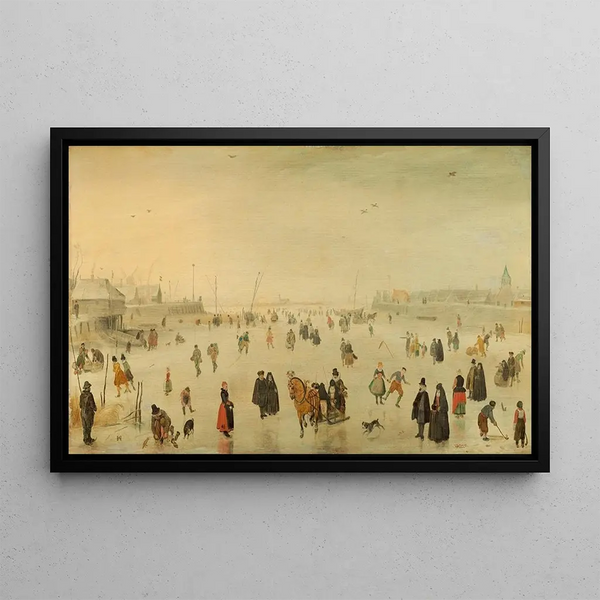 En scen på isen - Hendrick Avercamp — inramlat konstverk på väggen
