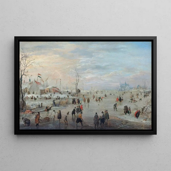 På isen - Hendrick Avercamp — inramlat konstverk på väggen