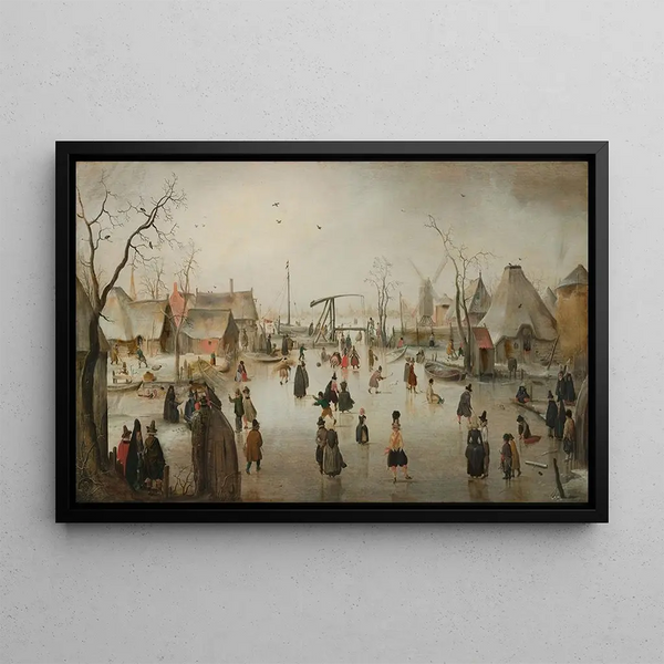 Isåkning i en by - Hendrick Avercamp — inramlat konstverk på väggen