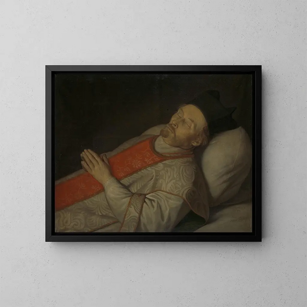 porträtt av Joannes Putkamer på hans dödsbädd 1600-1671 - Hendrick Bloemaert — inramlat konstverk på väggen