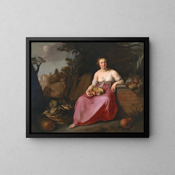 Vertumne och Pomone - Hendrick Bloemaert — inramlat konstverk på väggen