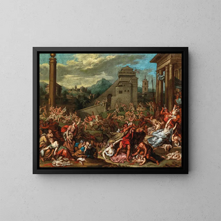 Le Massacre des Innocents - Hendrick Cantelbeek — inramlat konstverk på väggen