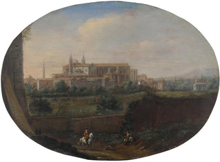 Vue de Rome depuis un jardin, regardant vers le sud en direction de San Giovanni in Laterano, vue de derrière - Hendrick Frans van Lint — vy av konstverket