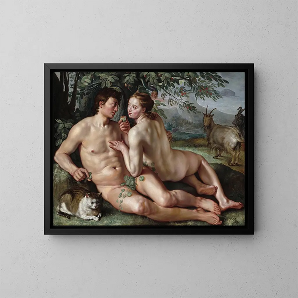 La Chute de l'Homme - Hendrick Goltzius — inramlat konstverk på väggen