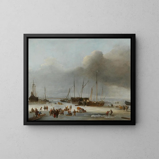 skridskoåkning på kajerna i östra Amsterdam - Hendrick Jacobsz Dubbels — inramlat konstverk på väggen