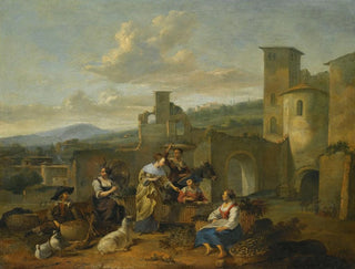 Hendrick Mommers - An Italianate Landscape With Vegetable Sellers.webp