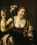 En flicka som håller ett glas - Hendrick ter Brugghen — vy av konstverket