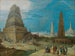 Nimrod som övervakar byggandet av Babels torn - Hendrick van Cleve III — vy av konstverket