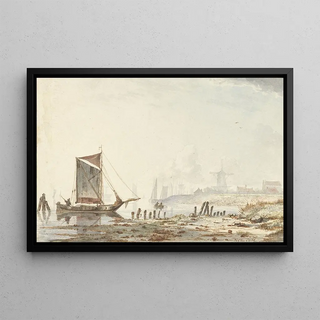 Hendrik Gerrit ten Cate - Schepen op een rivier bij de oever.webp