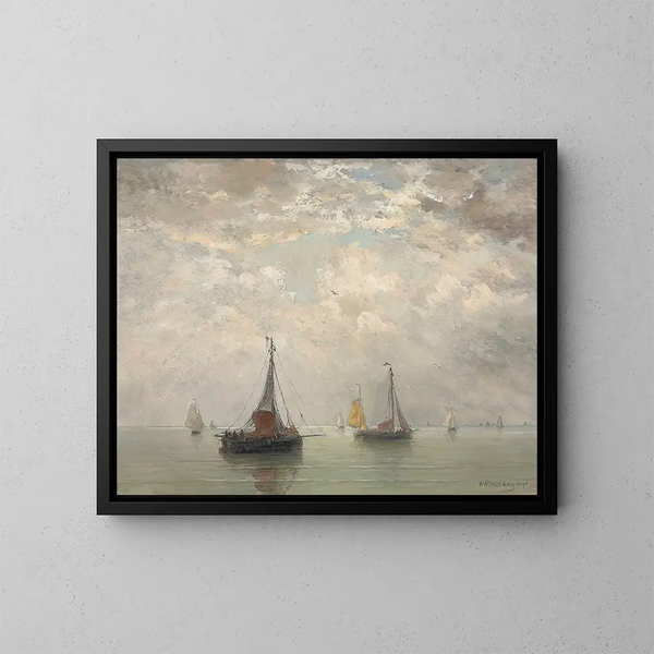 Barges sur les brisants - Hendrik Willem Mesdag — inramlat konstverk på väggen