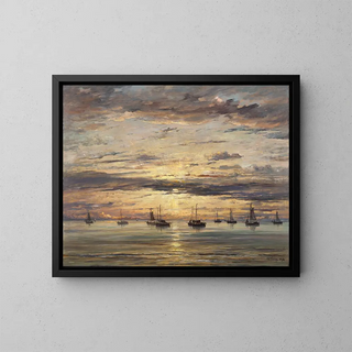 Hendrik Willem Mesdag - Sunset at Scheveningen  A Fleet of Fishing Vessels at Anchor.webp