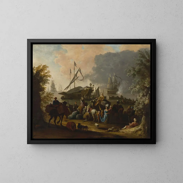 Scen i en orientalisk hamn - Hendrik van Minderhout — inramlat konstverk på väggen