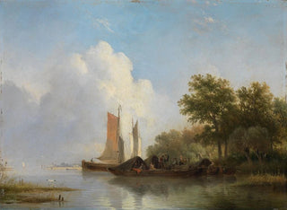 Hendrikus van de Sande Bakhuyzen - Schiffe und Khne an waldigem Flussufer.webp