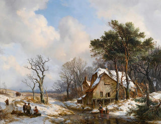 Hendrikus van de Sande Bakhuyzen - Skaters On A Frozen Stream On The Outskirts Of A Village.webp