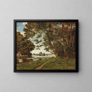 Le Sentier auprès de la rivière - Henri-Joseph Harpignies — inramlat konstverk på väggen