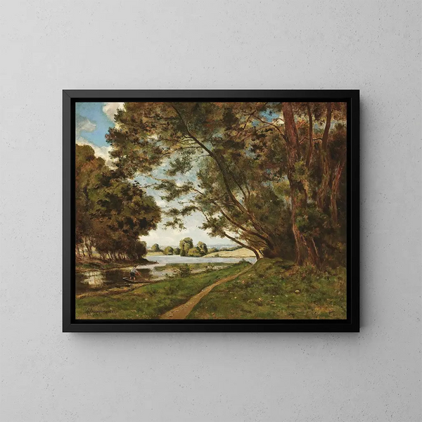 Le Sentier auprès de la rivière - Henri-Joseph Harpignies — inramlat konstverk på väggen