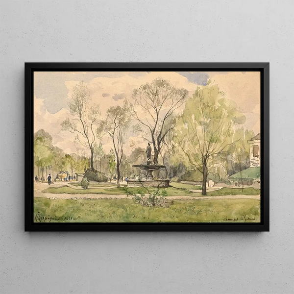HenriJoseph Harpignies - Les jardins des ChampsElyses avec la fontaine de Diane de Jacques Hittorff Paris.webp