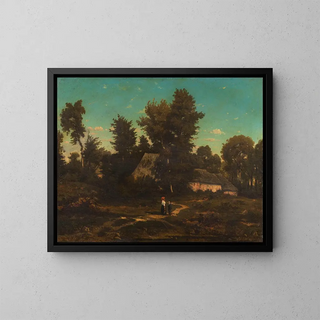 Landskapsbild med stugor - Henri-Joseph Harpignies — inramlat konstverk på väggen