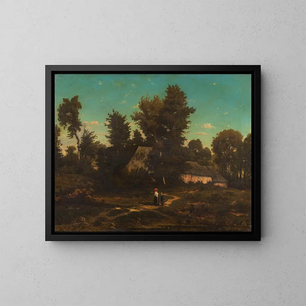 Landskapsbild med stugor - Henri-Joseph Harpignies — inramlat konstverk på väggen