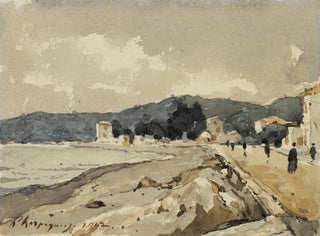 På havskanten i Nice - Henri-Joseph Harpignies — vy av konstverket