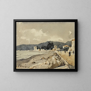 På havskanten i Nice - Henri-Joseph Harpignies — inramlat konstverk på väggen
