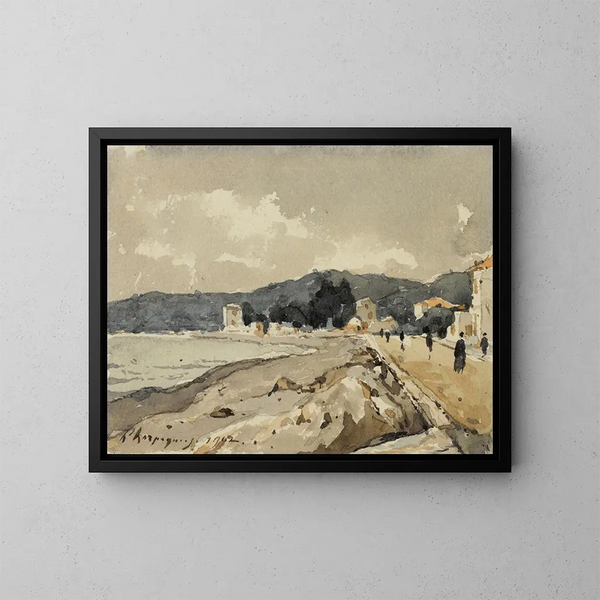 På havskanten i Nice - Henri-Joseph Harpignies — inramlat konstverk på väggen