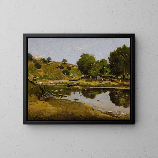 La Loire à Nevers - Henri-Joseph Harpignies — inramlat konstverk på väggen