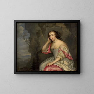 Porträtt av Madame de Maintenon i ett marint landskap - Henri Beaubrun — inramlat konstverk på väggen