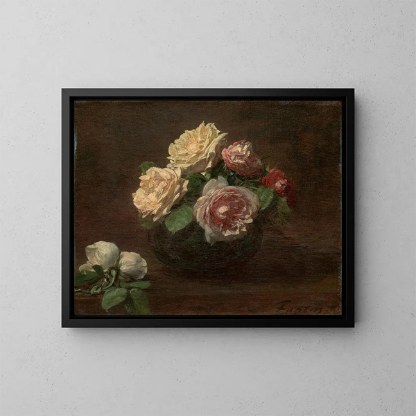 Rosor i en skål - Henri Fantin-Latour — inramlat konstverk på väggen