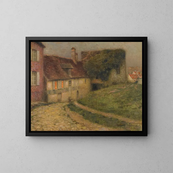 Gamla hus - Henri Le Sidaner — inramlat konstverk på väggen