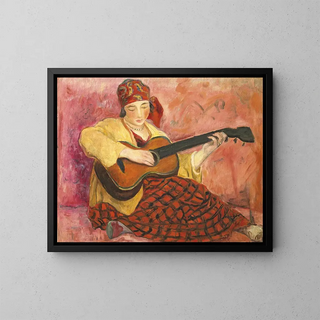 kvinna med gitarr - Henri Lebasque — inramlat konstverk på väggen