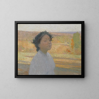 Buste av ung flicka med en lagerkrans - Henri Martin — inramlat konstverk på väggen
