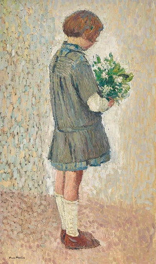 Henri Martin - Fillette en tablier dcolire tenant un bouquet.webp